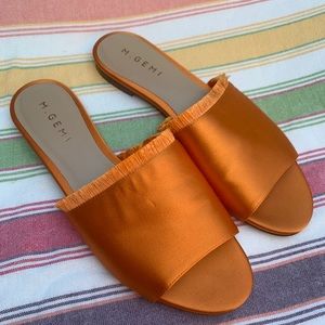 M Gemi Orange Satin Slide Sandals 37.5